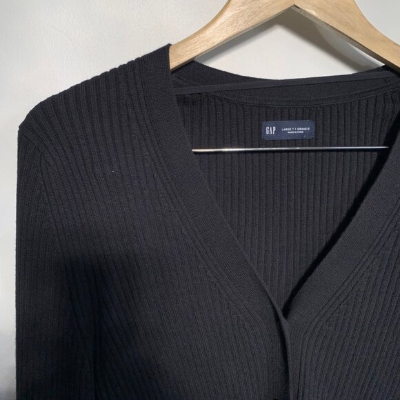 Gap Skinny Rib Cotton Modal Cardigan Black Large Tall - Picture 3 of 8